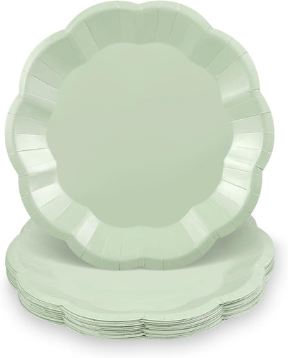 NatNarr 30 Pcs Sage Green Paper Plates, 7 Inch Scalloped Paper Plates Small Dessert Cake Plate Cute Party Plate Disposable Sage Greens Party Supplies for Wedding, Baby Bridal Shower, Birthday