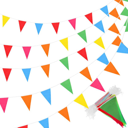Tatuo 200 Feet Solid Pennant Banners Flags String Triangle Hanging DIY Bunting Flags Party Decorations for Grand Opening Party Banners for Kids Birthday, Shops (White)