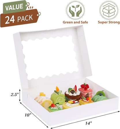 Moretoes 40pcs Cookie Boxes, 14x10x2.5 Inch Auto-Popup Bakery Boxes with Window, for Donuts, Pies, Cakes, Muffins, and Pastries