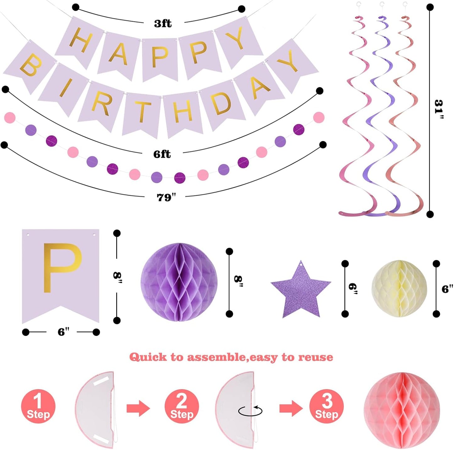 meowtastic Birthday Decorations, Happy Birthday Banner with Honeycomb Balls, Stars Hanging Swirl Streamers, Circle Dots Garland, Happy Birthday Party Decorations for Women Men Boys Girls (Blue)