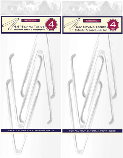 Party Essentials Plastic 6.5" Serving Tongs, 4-Count, Clear