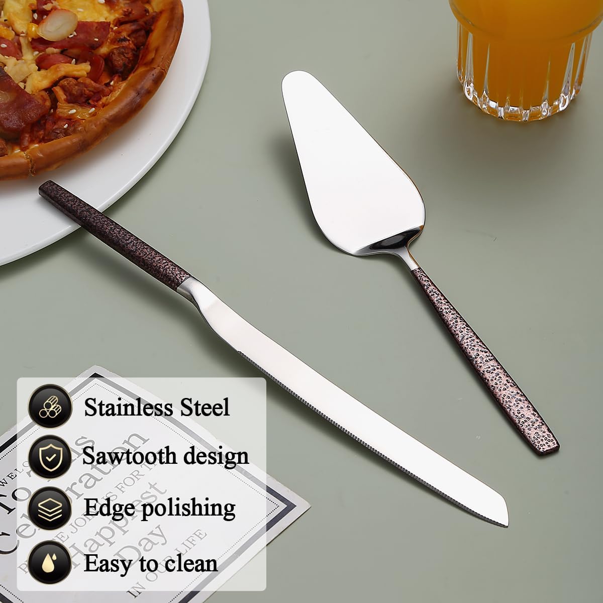 Evanda Wedding Cake Knife and Server Set, Cake Cutte Pie Server for Everyday, Wedding and Birthdays, Dishwasher Safe