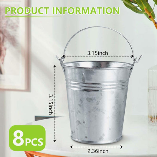 OBTANIM 8 Pack Galvanized Metal Buckets with Handle Ice Pails for Plants, Succulents, Party Favors Organizing, Rustic Home Decor or Classrooms Pencil Storage (7 x 5.1 inch)