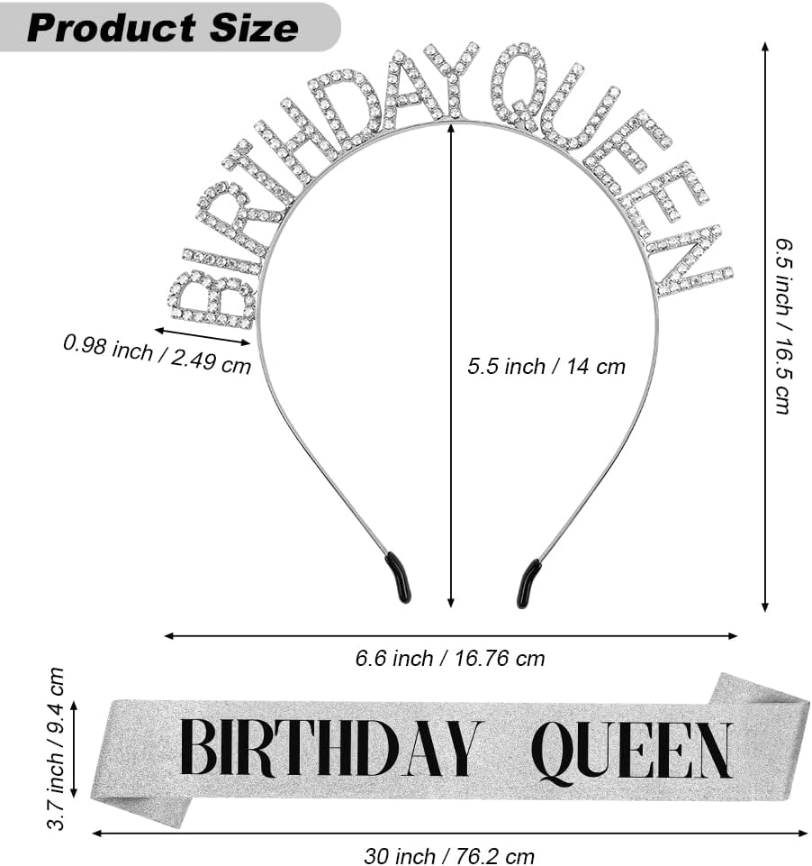 Birthday Sash & Crown for Women - Tiara Headband, Girls' Decorations Accessories