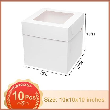 Mcfleet 10pcs Cake Boxes 12 Inch 12x12x12 Tall Cake Boxes with Window for Tier Baking Disposable Bakery Containers with Lids White Large Cardboard Bakery Take Out Carrier for Wedding, Birthday, Party