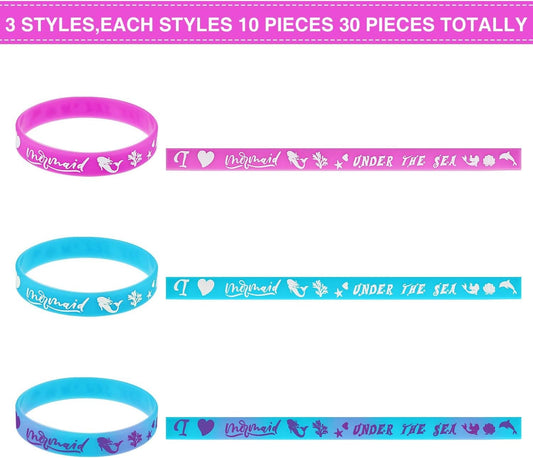 Gejoy 30 Pieces Mermaid Party Favors Mermaid Silicone Wristband Bracelet Under The Sea Parties Wristband Birthday Favors Under The Sea Party Supplies