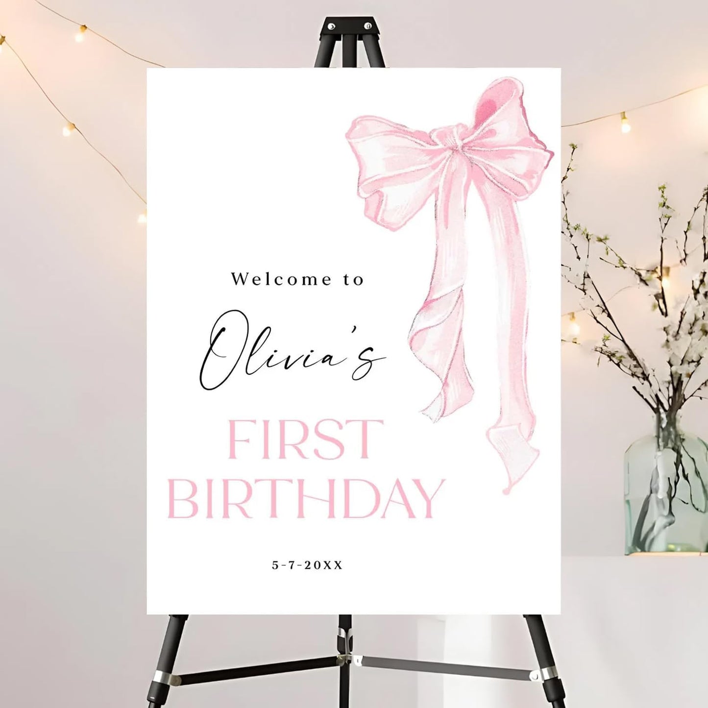 Editable Birthday Welcome Sign, Pink Bow Birthday Party Sign, Custom Birthday Signs, Welcome To Birthday Party, Birthday Party Decor, Welcome To Birthday Celebration Party Sign #12