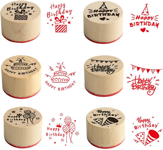 6 Pcs Wooden Stamps Set Round Wooden Rubber Stamps for Card Making Thank You Pattern Rubber Stamp for DIY Craft Card and Scrapbooking (Thankyou Stamps)
