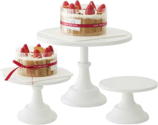 Set of 3 Pieces Cake Stands Iron Cake Holder Dessert Display Plate Serving Tray for Baby Shower Wedding Birthday Party (White)