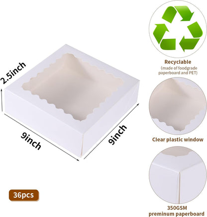 24 pcs12x12x3 Inch Bakery Boxes with Window, White 12 inch Cake Pastry large Pie Cookie Box for Dessert,strawberry,Chocolates Boxes