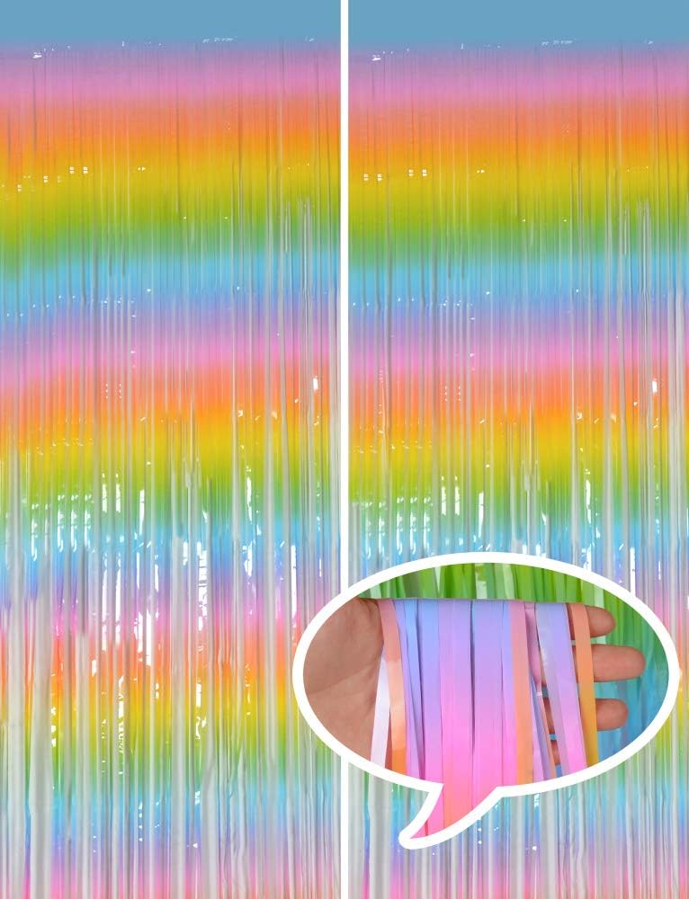 Melsan 2 Pack 3.2 ft x 8.2 ft Tinsel Foil Fringe Curtains Backdrop, Sparkle Metallic Foil Curtains for Party Photo Booth Props Decoration, Pinkish Purple