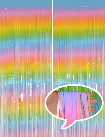 Melsan 2 Pack 3.2 ft x 8.2 ft Tinsel Foil Fringe Curtains Backdrop, Sparkle Metallic Foil Curtains for Party Photo Booth Props Decoration, Pinkish Purple