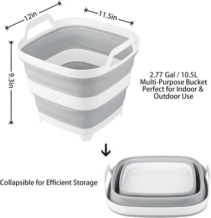 2 Pack Collapsible Ice Bucket with 2.77 Gal / 10.5L Each, Foldable Bottle Drink Cooler for Wine, Beer and Champagne, Space Saving Tub for House Cleaning, Outdoor Waterpot for Garden or Camping