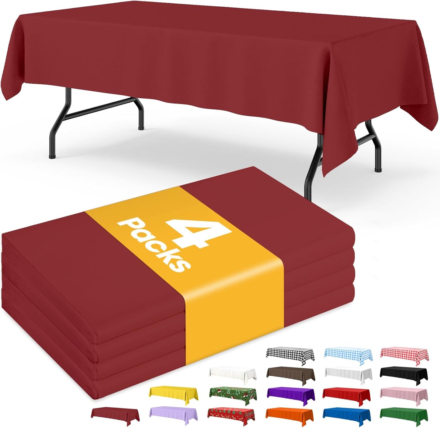 Niuara White Plastic Table Cloth - 4 Pack 54" × 108" Rectangle Disposable Tablecloths for 6FT Tables, Table Cover for Party, Holiday & Gathering Use