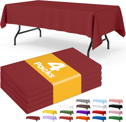 Niuara White Plastic Table Cloth - 4 Pack 54" × 108" Rectangle Disposable Tablecloths for 6FT Tables, Table Cover for Party, Holiday & Gathering Use