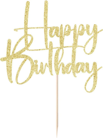 Happy Birthday Cake Topper,black Glitter Cake Pick Bunting Decor for Anniversary Birthday Party Cake Decorations Supplies