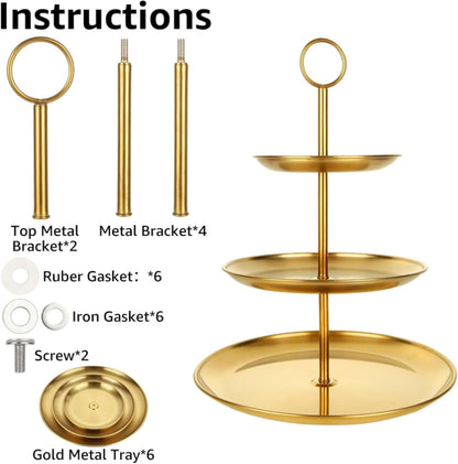 QTLCOHD 2Pcs 3 Tier Stainless Steel Cupcake Stand - Gold Tiered Dessert Stand for Wedding & Birthday Party