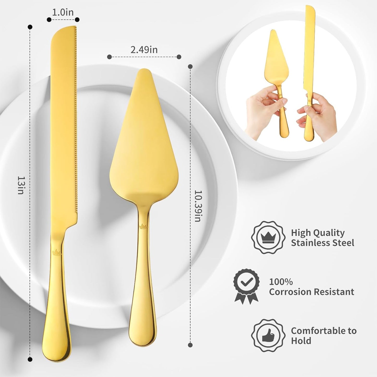 SANEXC Cake Cutting Set for Wedding - Extended Cake Knife And Server Set Thickened Stainless Steel Cake Cutter and Pie Spatula Great for Birthday Anniversary Christmas Gift Silver 2 Pcs