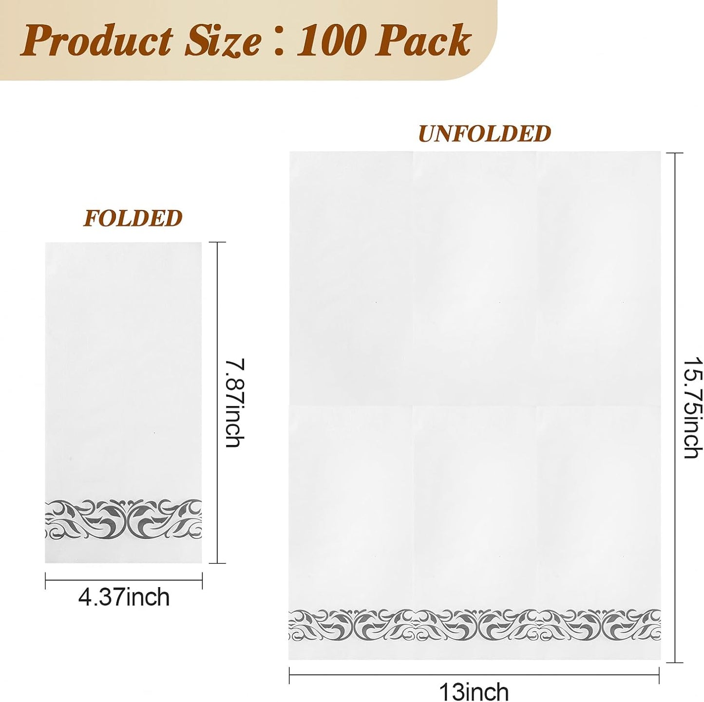BESTVIP 200 Pack Disposable Paper Napkins, 3-Ply Dinner Napkins with Gold Trim for Guests, Bathroom Paper Hand Towels Soft and Absorbent, Perfect for Kitchen, Dinner, Party, Wedding or Event