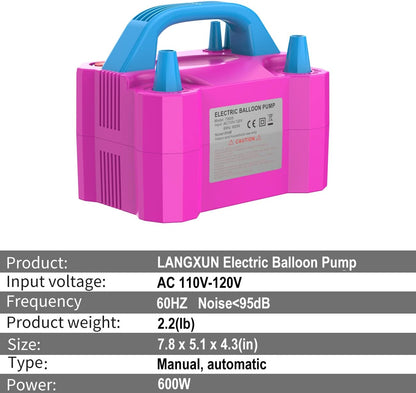 LANGXUN Portable High Power Electric Balloon Pump, Two Nozzle 110V 600W Air Blower Electric Ballon Inflator Pump for Party Latex Balloon Decoration Supplies (Yellow)