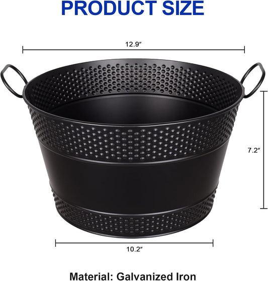 Galvanized Tub Ice Bucket For Parties, Thick Metal Galvanized Drink Buckets, Beverage Bucket with Handles, Drink Bucket for Indoor & Outdoor Party (2Pcs,BLack)