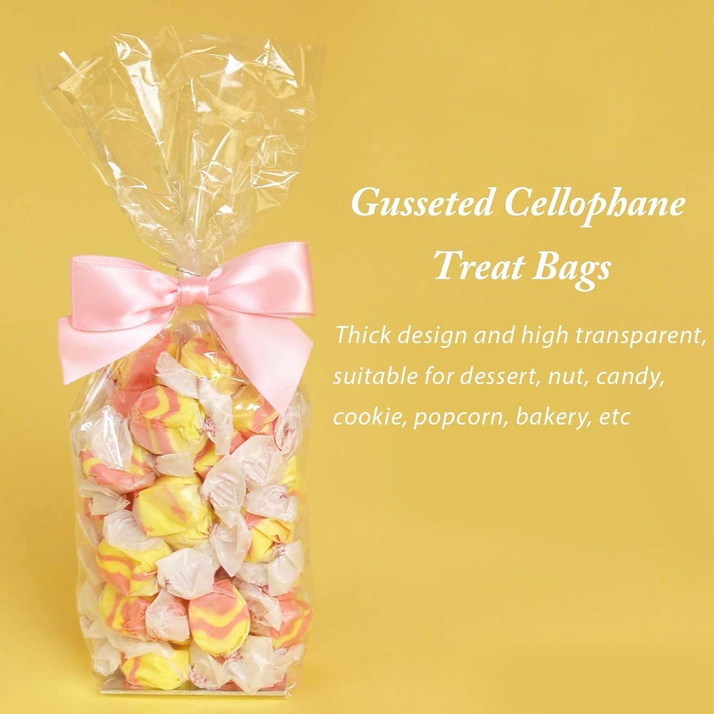 Gusseted Flat Bottom Cellophane Bags with Paper Insert 50Pcs 4x2x8 Inches Smore Bags