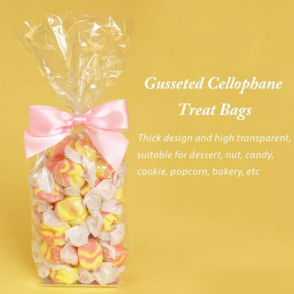 Gusseted Flat Bottom Cellophane Bags with Paper Insert 50Pcs 4x2x8 Inches Smore Bags