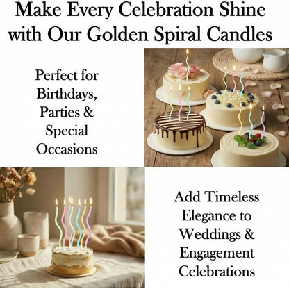 12-Count Spiral Birthday Candles, Long Twisty Gold Party Candles with Candle Holders, Long Burning for Weddings, Birthdays, Party Decorations, Cupcakes, Anniversary and Meetups (Gold)