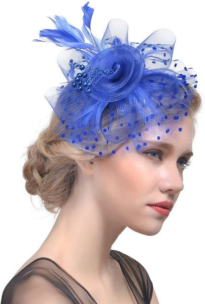 DRESHOW Fascinators Hat Flower Mesh Ribbons Feathers on a Headband and a Clip Tea Party Headwear for Girls and Women - Colors B