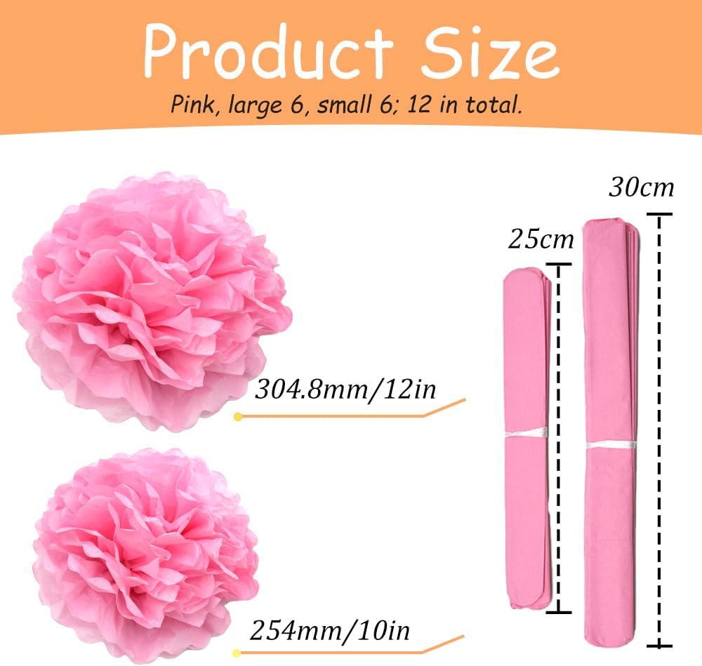 Yosawa 12 Pcs Tissue Paper Pom Poms Flowers,10''12''Paper Flower Party Decorations for Wedding Birthday Baby Shower Baby Girl Room Nursery Decoration（Sky Blue/ZH）