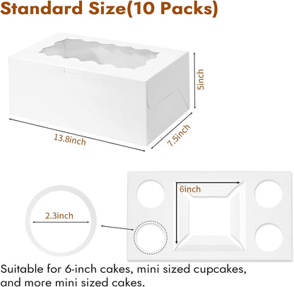10 Packs Bento Cake and Cupcake Box 3 Holes Fit 2 Cupcakes and 1 Mini Cake Box with Clear Window and Stickers for Cake Cupcake Cookie or Easter and Mother’Day. (1+2/10pcs)