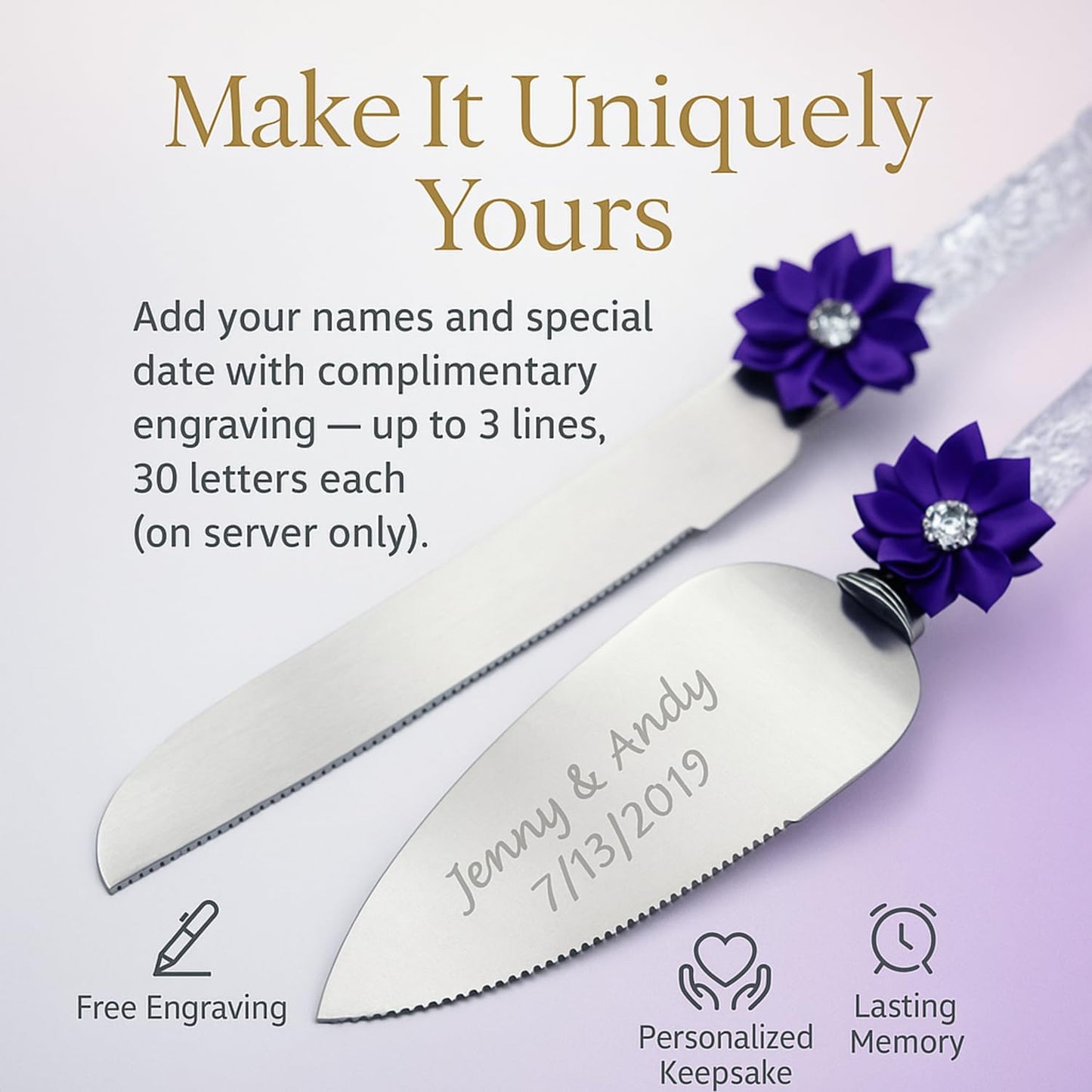 GIFTS INFINITY Personalized Wedding Cake Knife and Server Set with Engraving – Cake Cutting Utensil Set, Keepsake Gift for Wedding, Anniversary, Reception, Birthday & Other Occasions (CH-101WB)