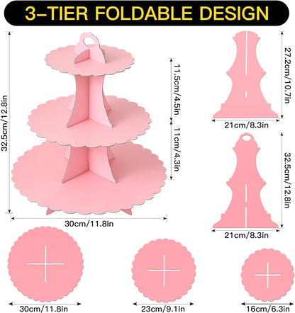 Soleebee 3-Tier Cupcake Stand, Cardboard Cupcake Tower, Dessert Cup Cake Stand Tower for Birthday Wedding Party Decoration, Cupcake Tier Stand 1 Set (Black)