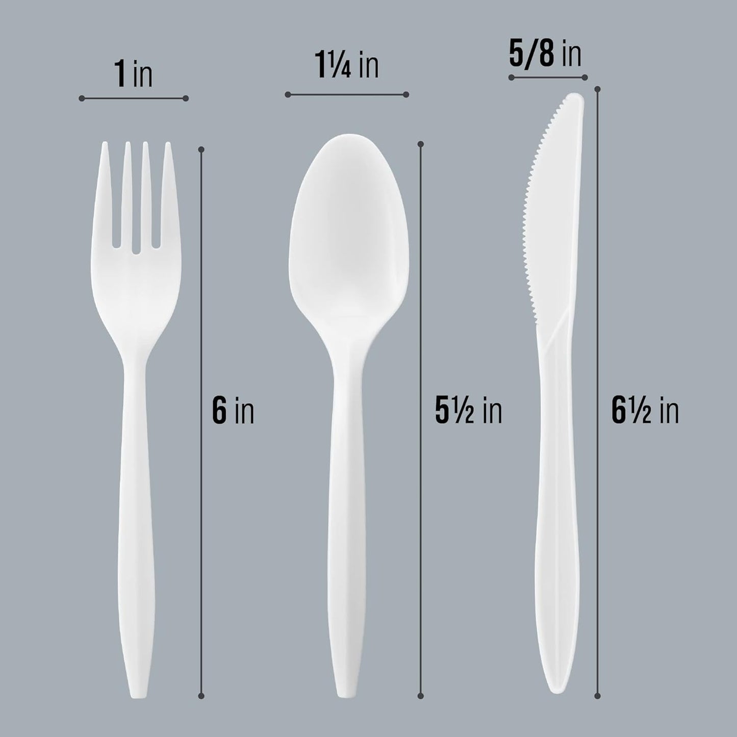 Plasticpro Cutlery Plastic Combo Sets Medium Weight Disposable Silverware White (1000 Count)