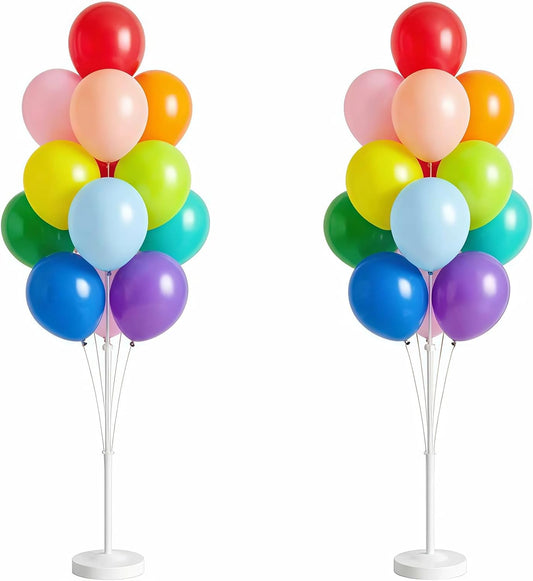 Balloon Column Stand Kit,2 Sets of Assorted Rainbow Balloon Tower Pillar with 10inch Bright Color baloon Reusable Design for Grirls Party,Birthday, Wedding,Baby Shower (Black Gold Confetti)