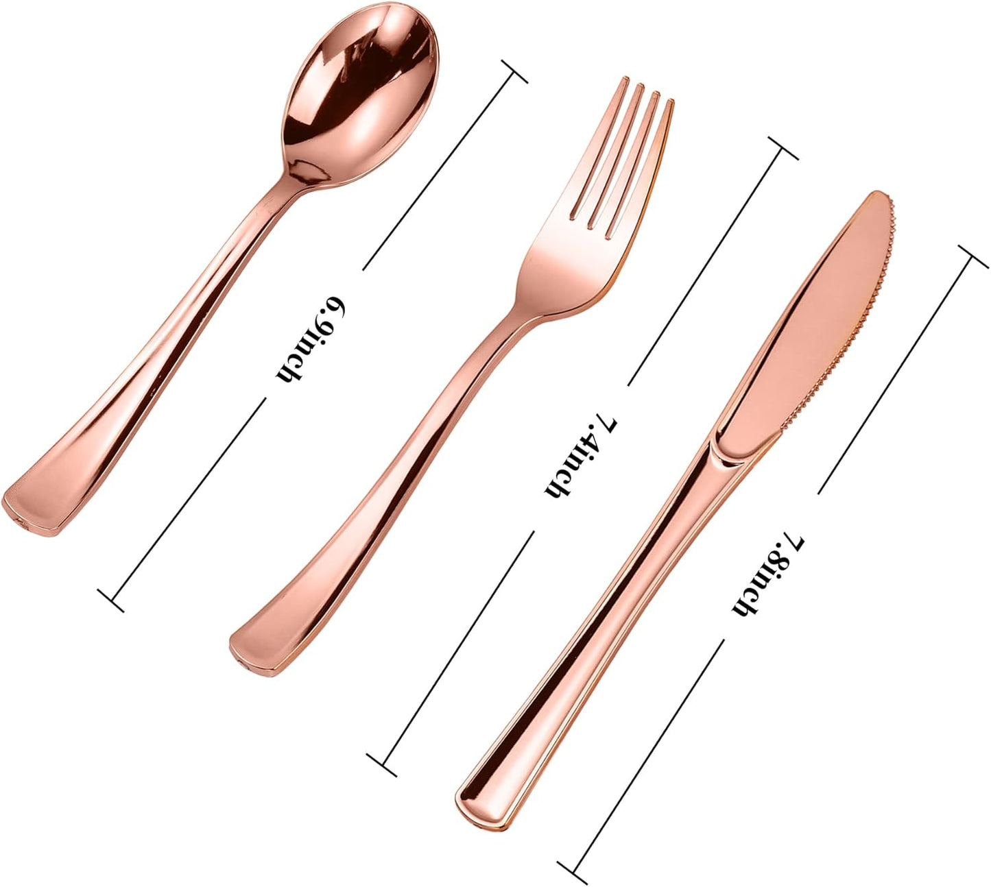 N9R 300PCS Gold Plastic Silverware, Heavy Duty Gold Plastic Cutlery Set Disposable Flatware Dinnerware, 100 Forks, 100 Spoons, 100 Knives, Perfect for Party, Wedding and Daily Use