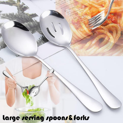 11 PCS Serving Utensils, Large Stainless Steel Spoons Forks Tongs, Pie Server, Great for Hostess Buffet Catering Banquet Party, Silver
