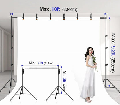 EMART 10x10FT Backdrop Stand, Photo Studio Back Drop Adjustable Stand with 6 Backdrop Clamps,2 Sandbags and Carry Bag,Heavy Duty Background Support System Kit for Photography,Parties,Wedding,Video