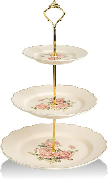Sweejar 3 Tier Ceramic Cake Stand Wedding, Dessert Cupcake Stand for Tea Party Serving Platter (White)