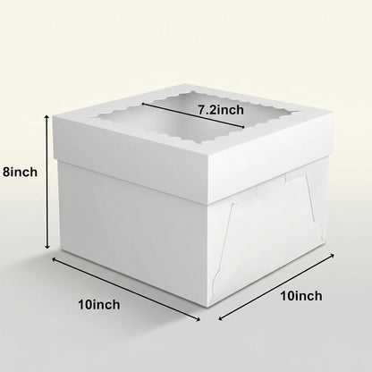 3 Pack 10x10x8 Inch White Cake Boxes with Window and Lids – Disposable Bakery Boxes for Cakes, Donuts, Pies, Cookies – Birthday, Wedding, Party Supplies