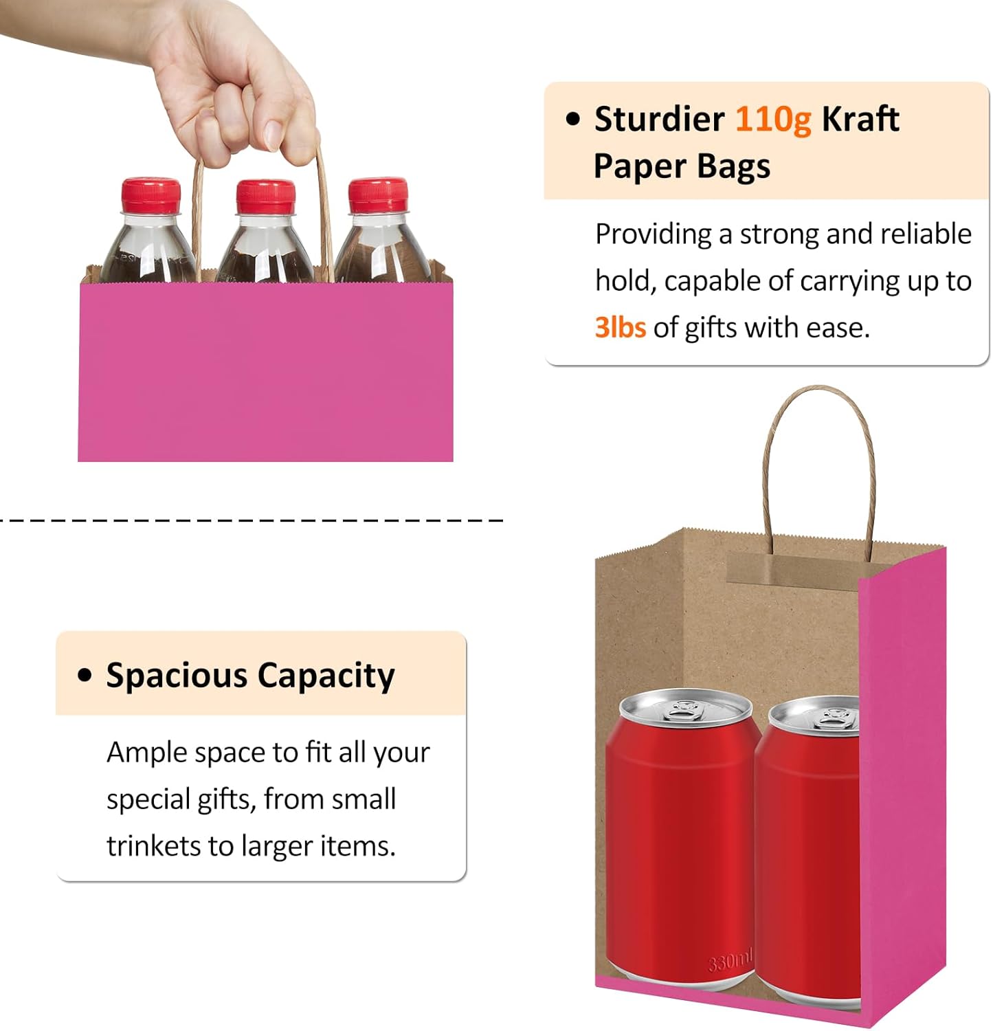 BagDream Gift Bags 100Pcs 5.25x3x8 Small Kraft Paper Gift Bags with Handles Bulk, Brown Paper Sacks for Small Business, Retail, Merchandise, Wedding Birthday Party Favor