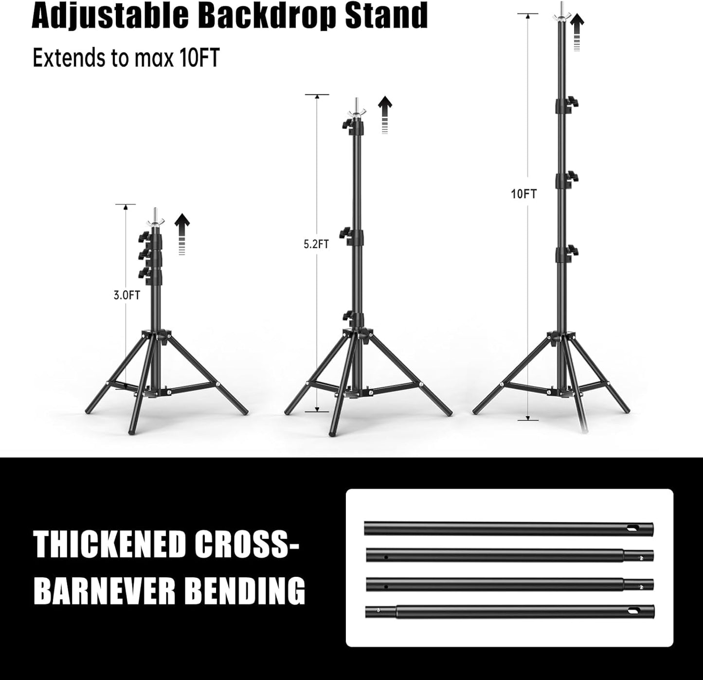 BEIYANG 6.5x6.5 FT Backdrop Stand, Adjustable Photo Background Stand Support kit with Carry Bag for Parties, Decoration, Wedding, Photo Video Studio Shooting