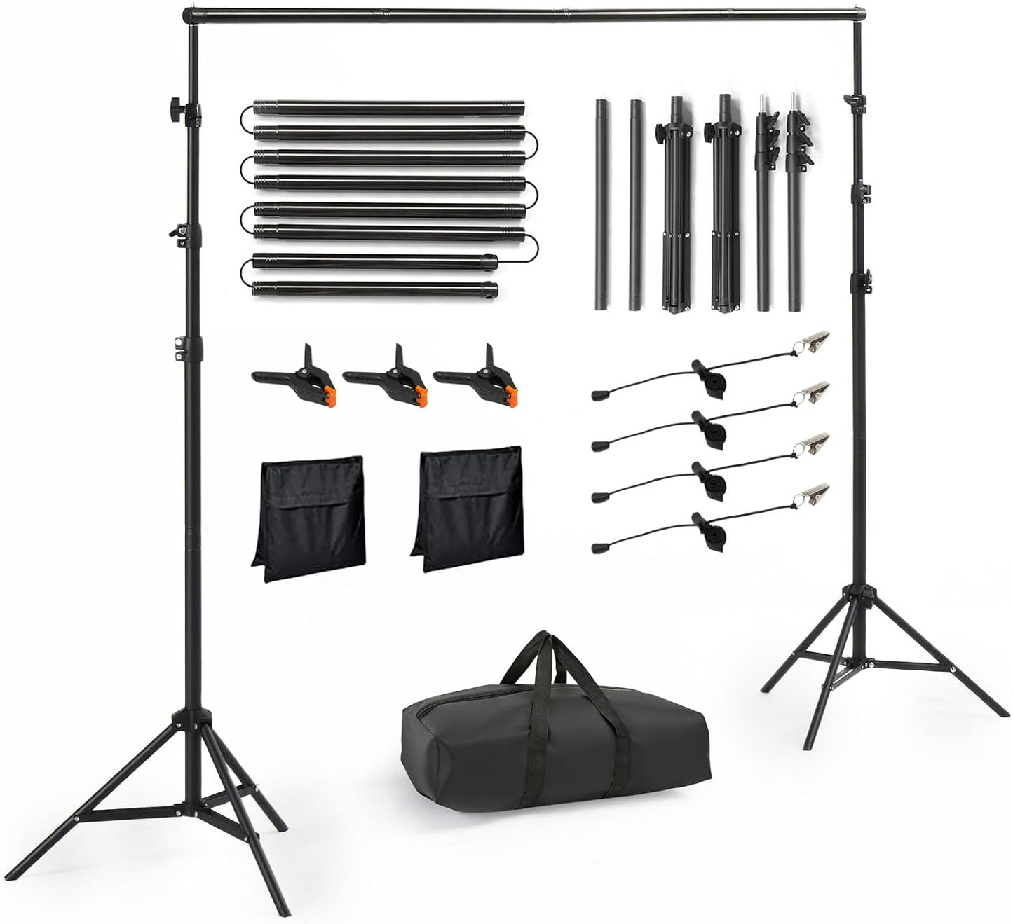 ShowMaven Backdrop Stand, 6.4ft x 10ft Adjustable Photo Background Stand with Carry Bag for Photography Photo Video Studio, Baby Shower, Birthday Party (6.4ftx10ft)