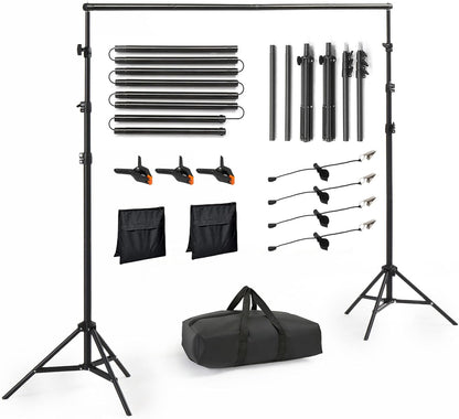 ShowMaven Backdrop Stand, 6.4ft x 10ft Adjustable Photo Background Stand with Carry Bag for Photography Photo Video Studio, Baby Shower, Birthday Party (6.4ftx10ft)