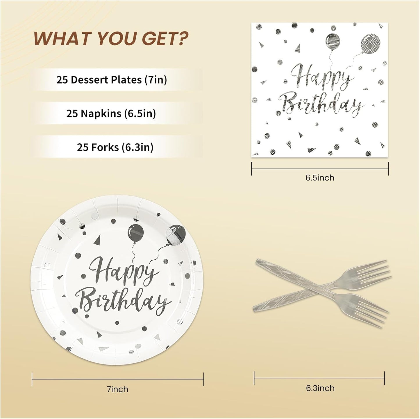 75PCS Paper Plates and Napkins Set - White and Gold Dot Disposable Party Dinnerware Includes Paper Plates, Napkins, Forks Decorations for 2026 New Year, Birthday, Wedding and Holiday, Serves 25