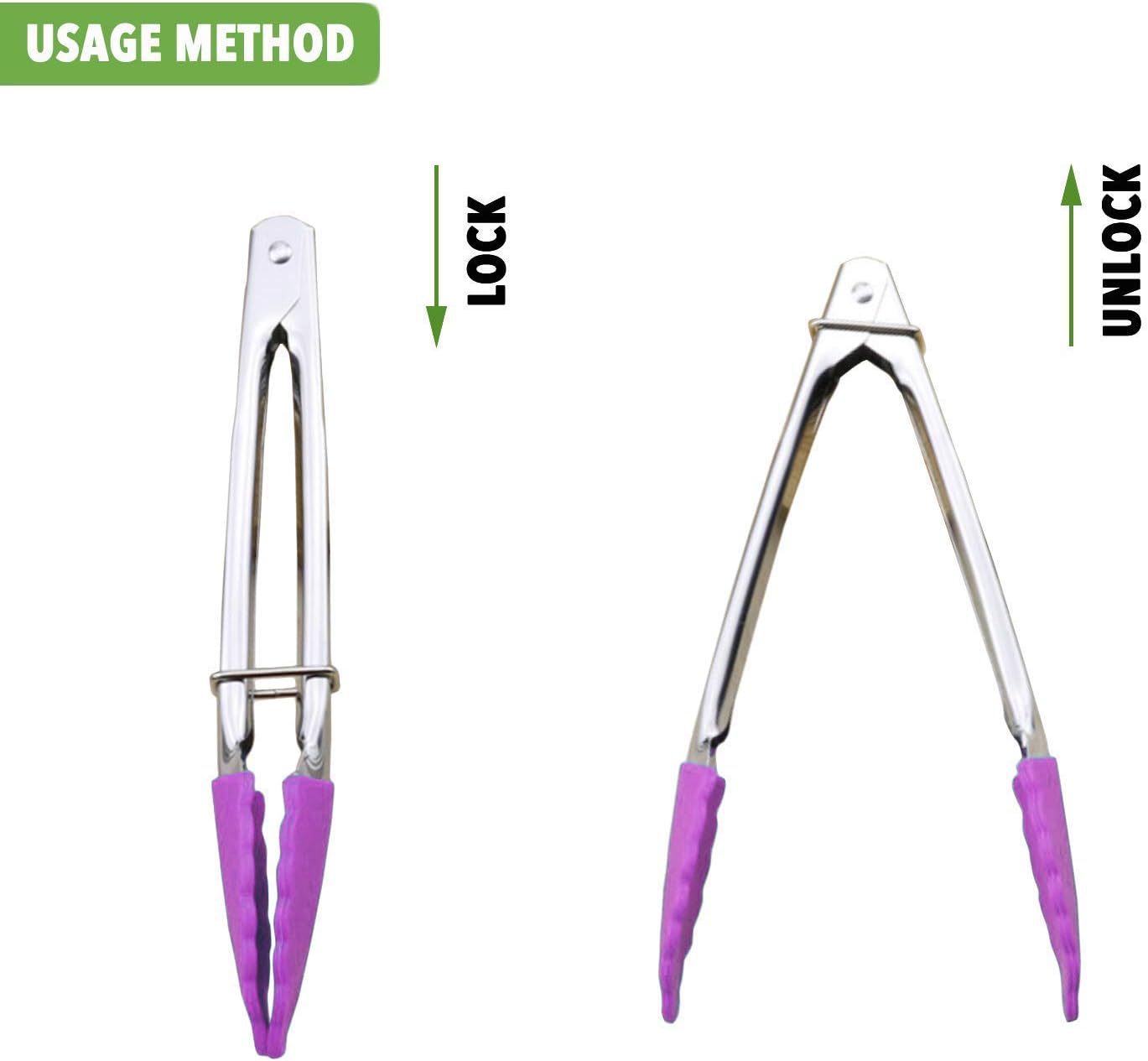 HINMAY Small Tongs with Silicone Tips 7-Inch Mini Serving Tongs, Set of 6 (Green Red Blue Purple Pink Orange)