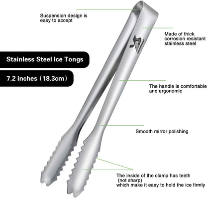 MSY BIGSUNNY Durable Stainless Steel Ice Tongs, 7 inch Sugar Cube Serving Tongs, Set of 2