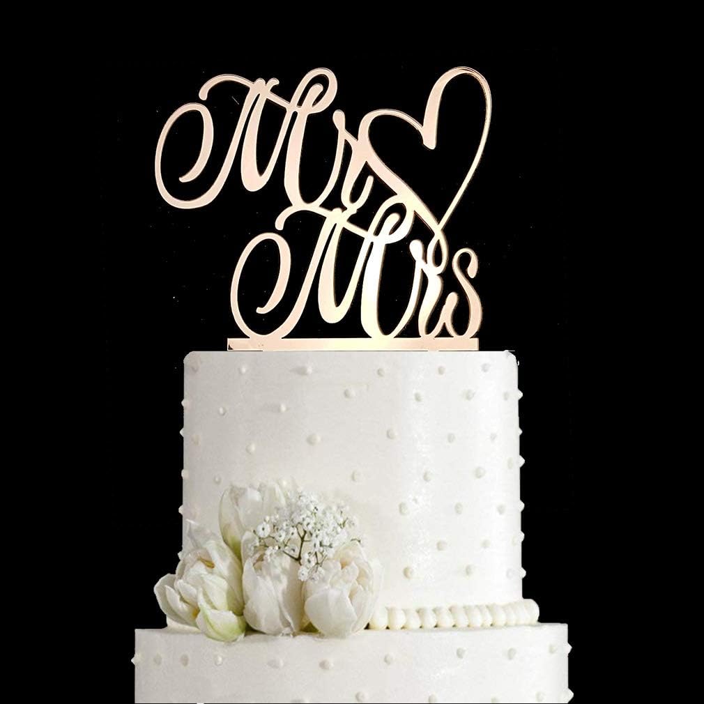 Mr and Mrs Cake Topper, Bride and Groom Sign Wedding, Engagement Cake Toppers Decorations (Mirror Gold Acrylic)