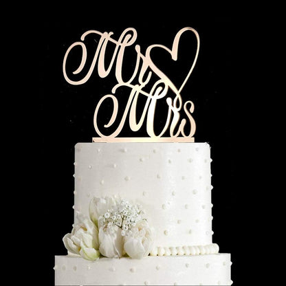 Mr and Mrs Cake Topper, Bride and Groom Sign Wedding, Engagement Cake Toppers Decorations (Mirror Gold Acrylic)