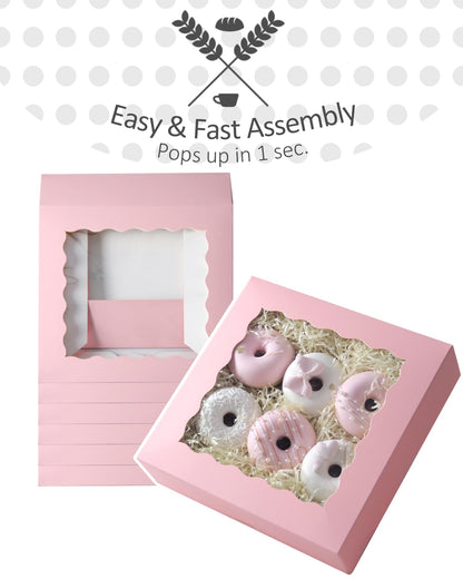qiqee 8x8x2.5 Inch White Pastry Box With Window Donut Pie Boxes 12pcs Bakery Box (Auto-pop Up)